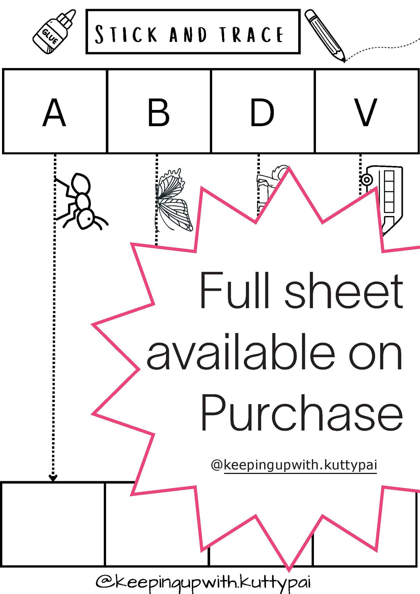 Cut stick trace and DIY dice Worksheet