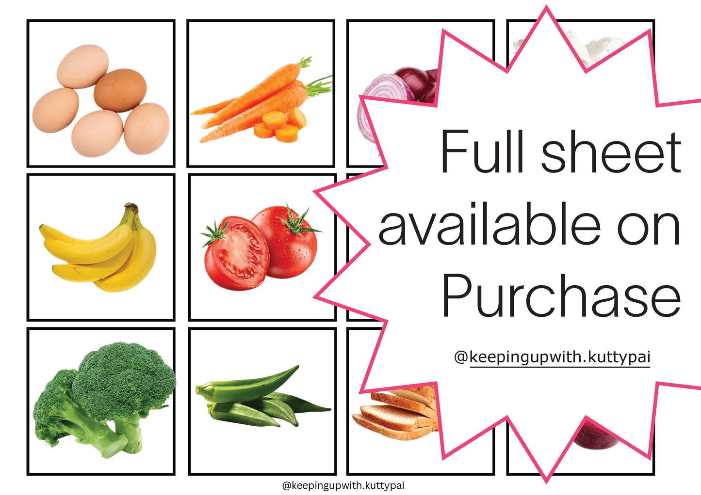 Visual Grocery List Worksheet